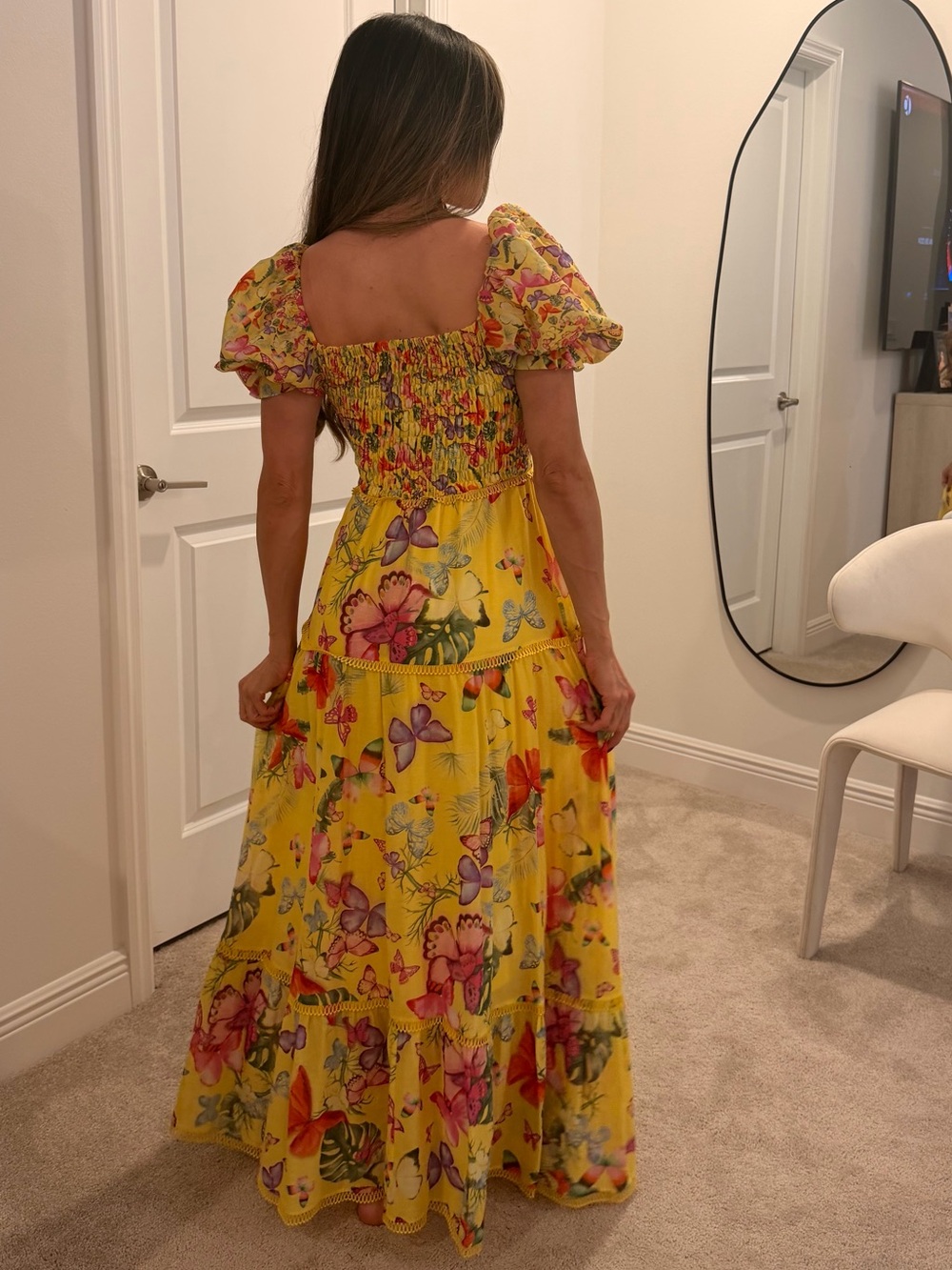Charo Ruiz Yellow Floral & Butterfly Puff-Sleeve Maxi Dress - Picture 2 of 4